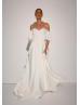 Off Shoulder Ivory Satin Minimalist Wedding Dress